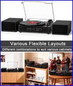 Vinyl Record Player with 4+2 External Stereo Speakers, Black (6 Speakers)