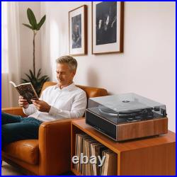 Vinyl Record Player with Bluetooth Input, All-In-One Turntable with Built-In Spe