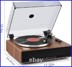 Vinyl Record Player with Bluetooth Input, All-In-One Turntable with Built-In Spe