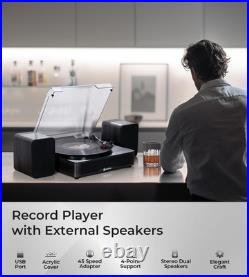 Vinyl Record Player with Dual Stereo Speakers Belt-Drive Vintage Turntable fo