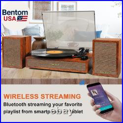 Vinyl Record Player with External Speakers, 3 Speed Bluetooth Turntable for Viny