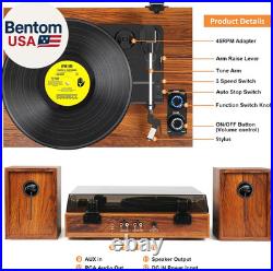 Vinyl Record Player with External Speakers, 3 Speed Bluetooth Turntable for Viny