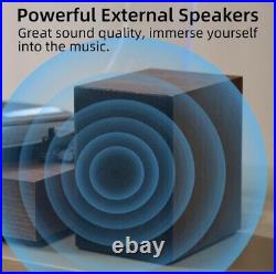 Vinyl Record Player with Powerful External Bookshelf Speakers, 3-Speed Belt