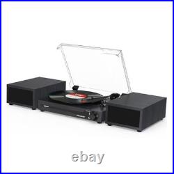 Vinyl Record Player with Speakers, Bluetooth Portable Turntable for Vinyl Black