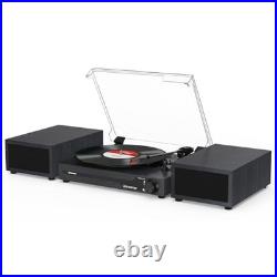 Vinyl Record Player with Speakers, Bluetooth Portable Turntable for Vinyl Black