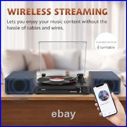 Vinyl Record Player with Speakers, Bluetooth Portable Turntable for Vinyl Black