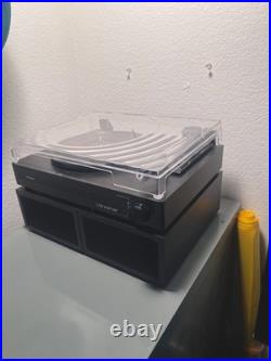 Vinyl Record Player with Speakers In Vintage Black. Excellent Condition Works