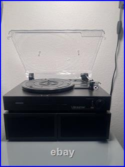 Vinyl Record Player with Speakers In Vintage Black. Excellent Condition Works