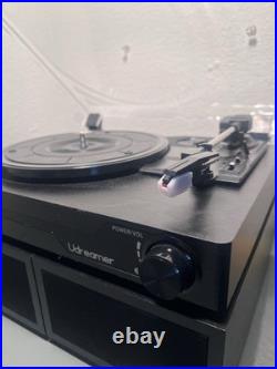 Vinyl Record Player with Speakers In Vintage Black. Excellent Condition Works