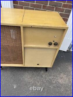 Voice of Music Mid Century Record Player Cabinet 33x15x31 powers turntable spins
