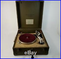 WW2 Special Services Army Field Phonograph Crank Record Player Waters Conley