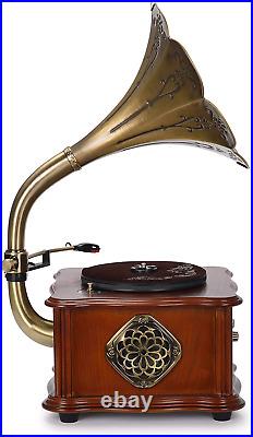 Wooden Gramophone Phonograph Turntable Vinyl Record Player Stereo Speakers Syste