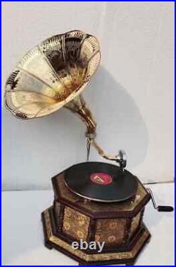 Wooden HMV Record Music Player Gramophone Vintage Working Wind Up Phonograph