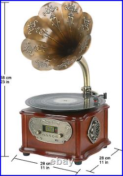 Wooden Phonograph Gramophone Turntable Vinyl Record Player Speakers Stereo Syste