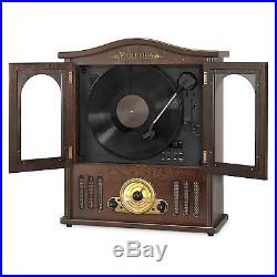 Wooden Wall-Mount Nostalgic Record Player Vertical Turntable CD Bluetooth Music