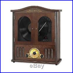 Wooden Wall-Mount Nostalgic Record Player Vertical Turntable CD Bluetooth Music