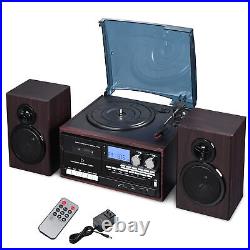 Yescom Bluetooth Wireless Stereo Record Player Turntable AM/FM CD Cassette