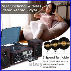 Yescom Bluetooth Wireless Stereo Record Player Turntable AM/FM CD Cassette