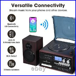 Yescom Bluetooth Wireless Stereo Record Player Turntable AM/FM CD Cassette